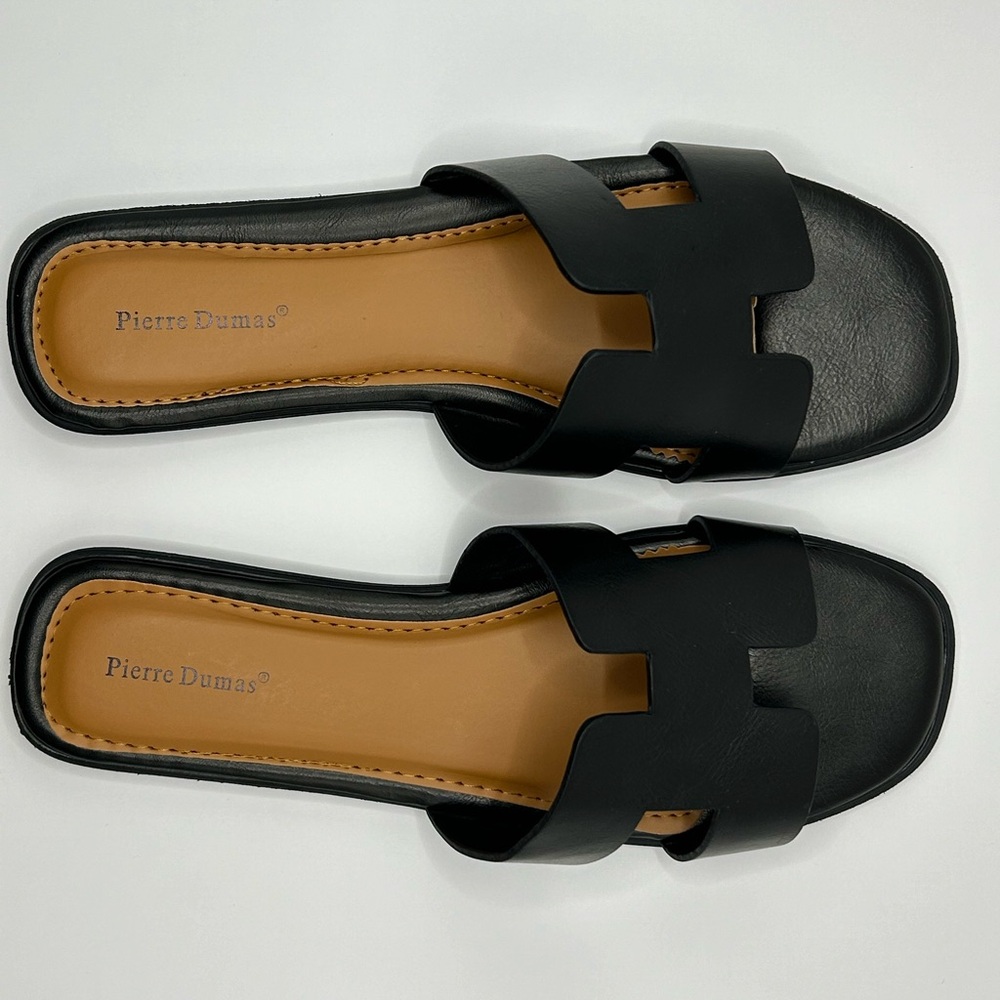 Pierre Dumas Hi Band Flat Sandal, Black, Size 9